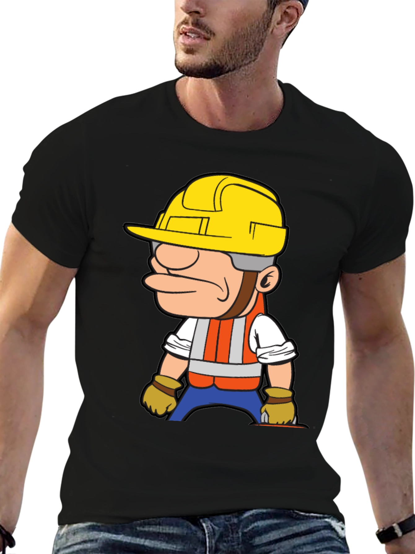 Construction Worker Cartoon Graphic T-Shirt