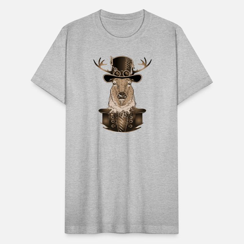 Steampunk deer with antique cylinder hat in sepia