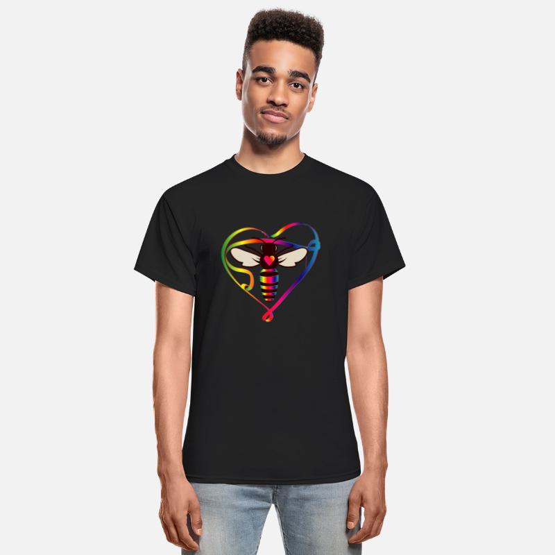stylized bee in a colorful look and bee heart