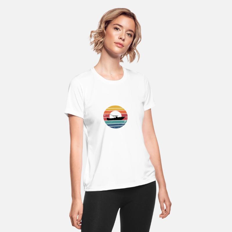 Sunset Boat Silhouette in Striped Retro Colors