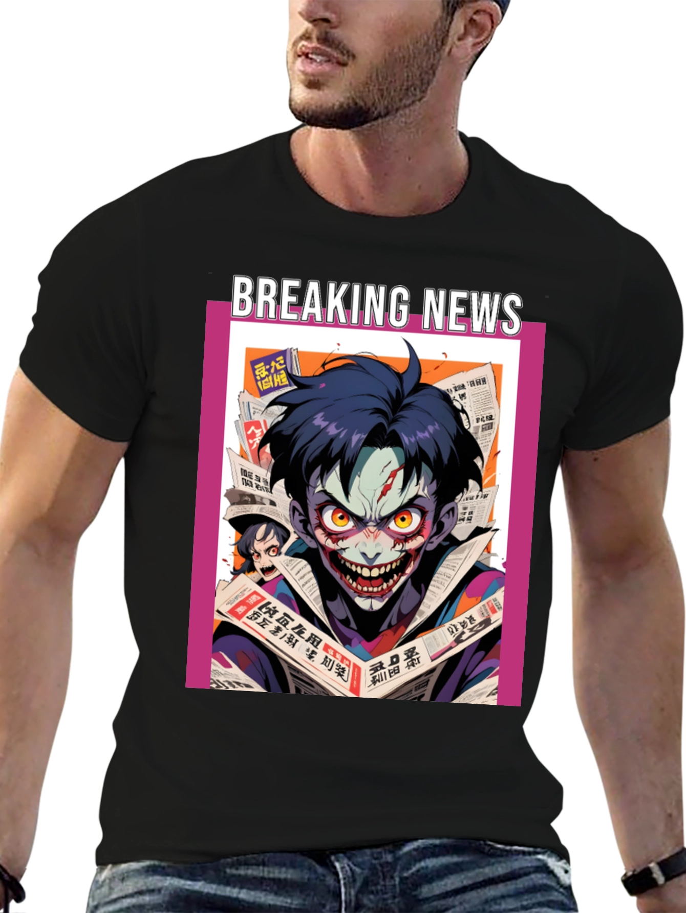 Breaking News Joker Graphic Tee - Black Cotton