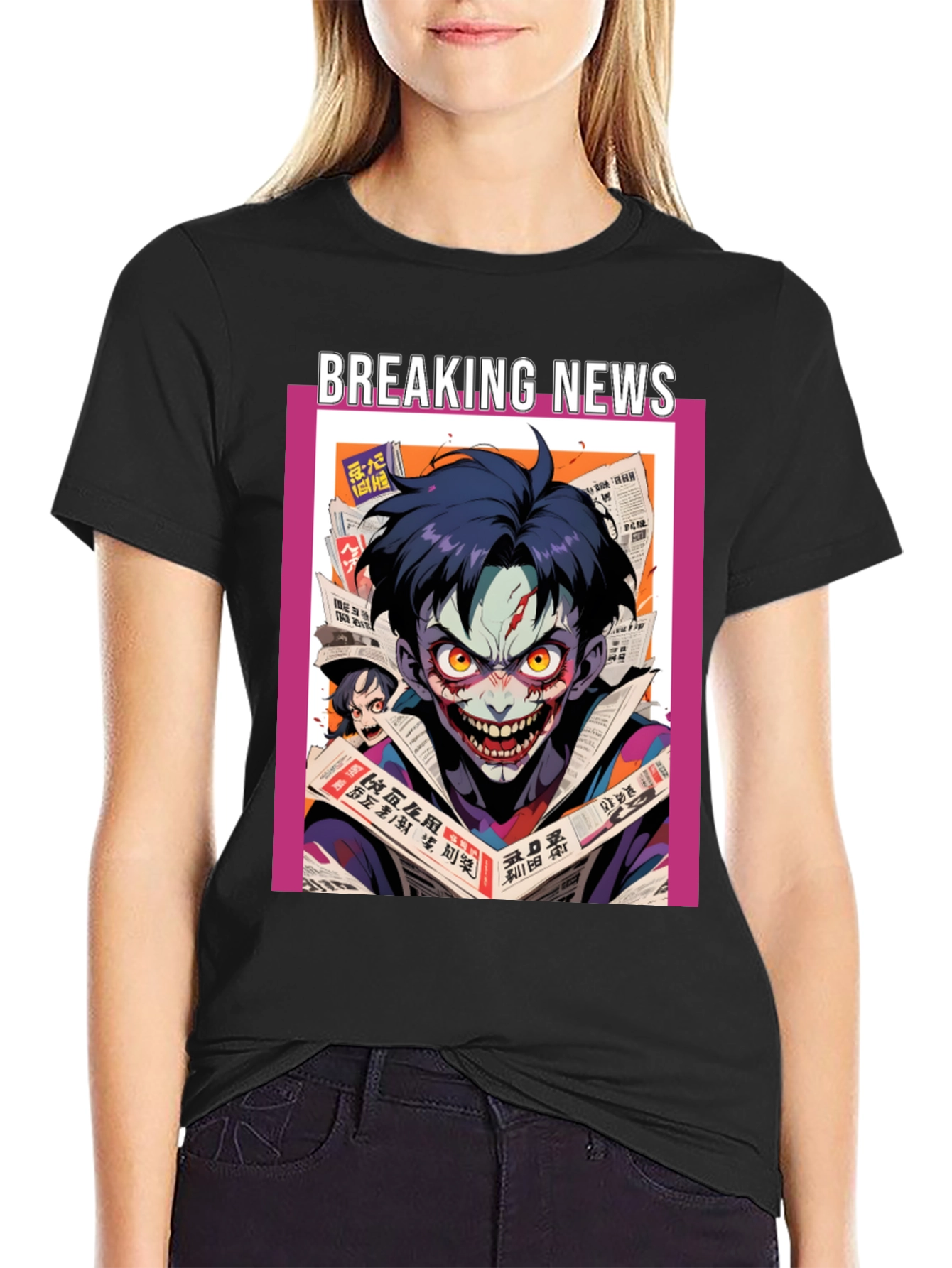 Breaking News Joker Graphic Tee - Black Cotton