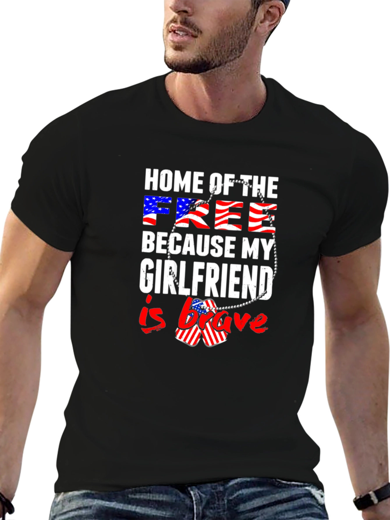 Home of The Free Girlfriend Brave Patriotic T-Shirt