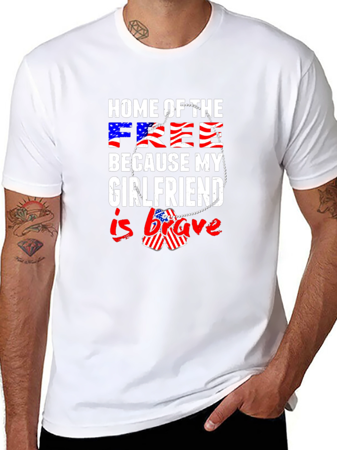 Home of The Free Girlfriend Brave Patriotic T-Shirt