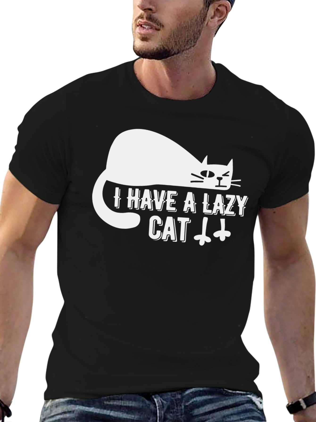 Lazy Cat Graphic Tee - Mens Black T-Shirt