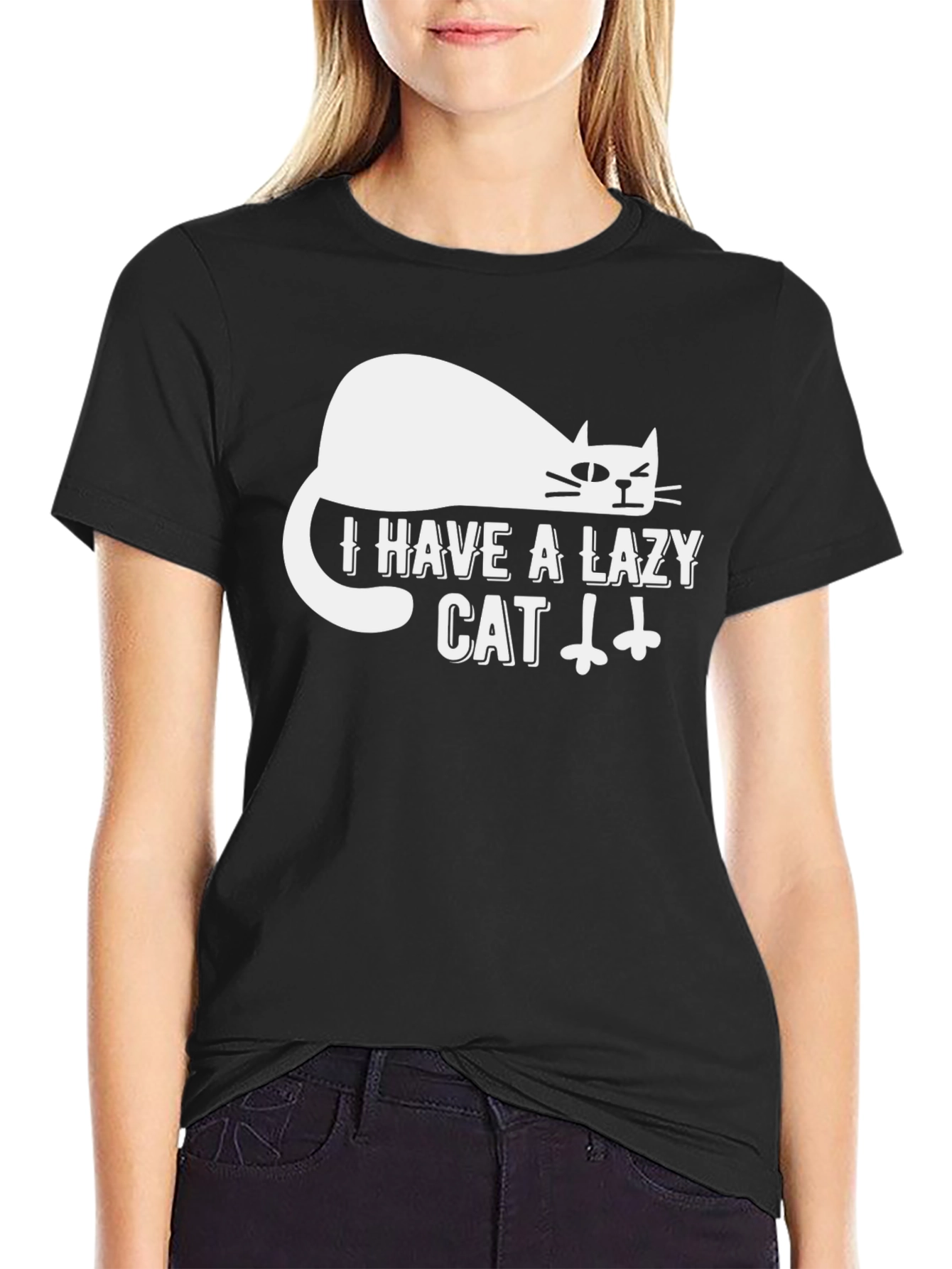 Lazy Cat Graphic Tee - Mens Black T-Shirt