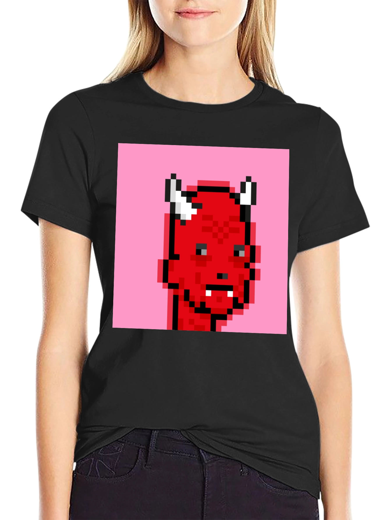 Pixelated Devil Graphic Tee - Black T-Shirt