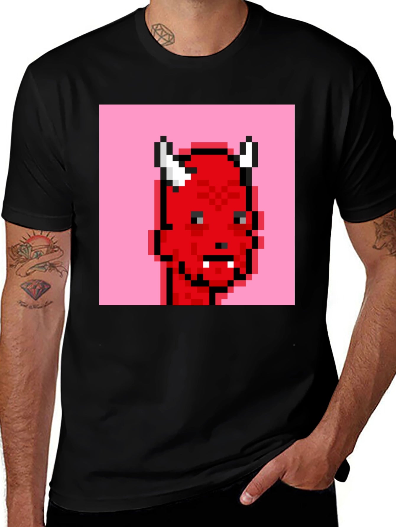 Pixelated Devil Graphic Tee - Black T-Shirt
