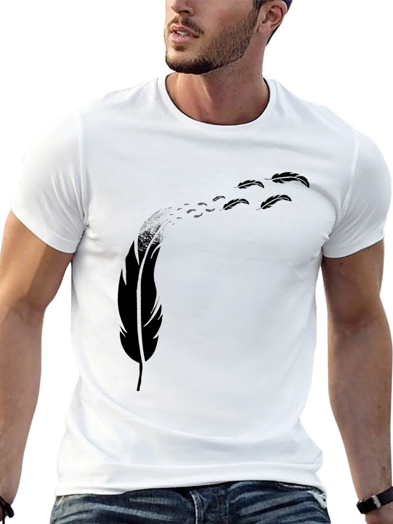 Mens Black Feather Graphic T-Shirt