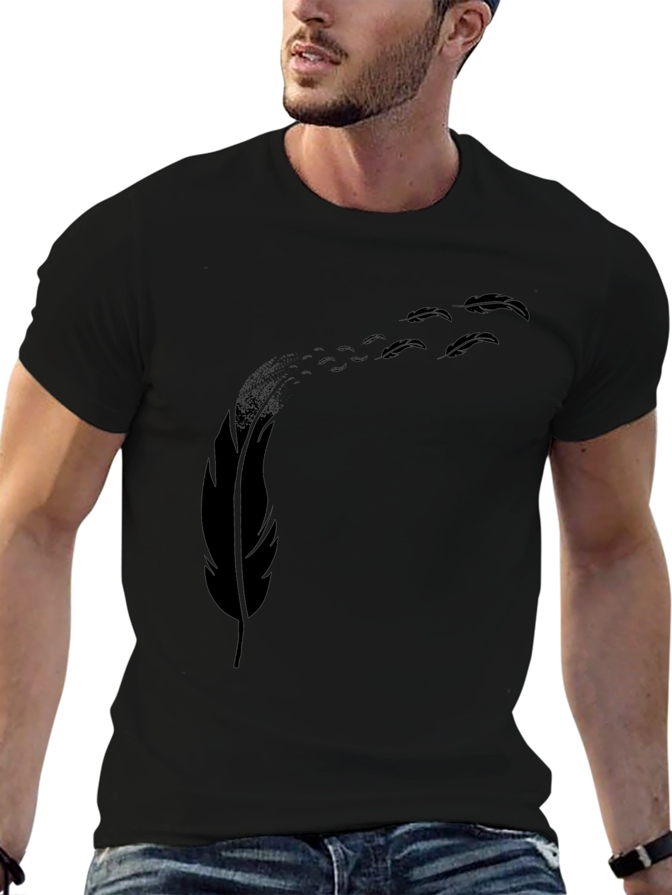 Mens Black Feather Graphic T-Shirt