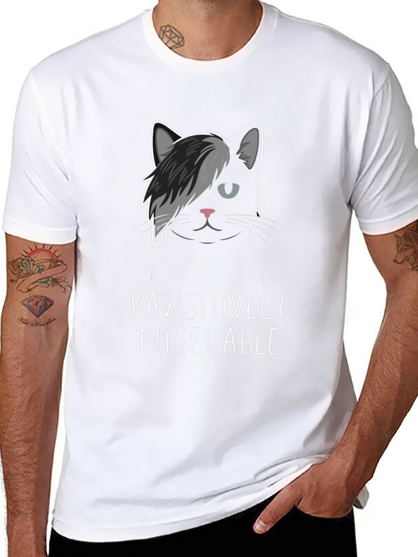 Pawsitively Miserable Cat Graphic T-Shirt
