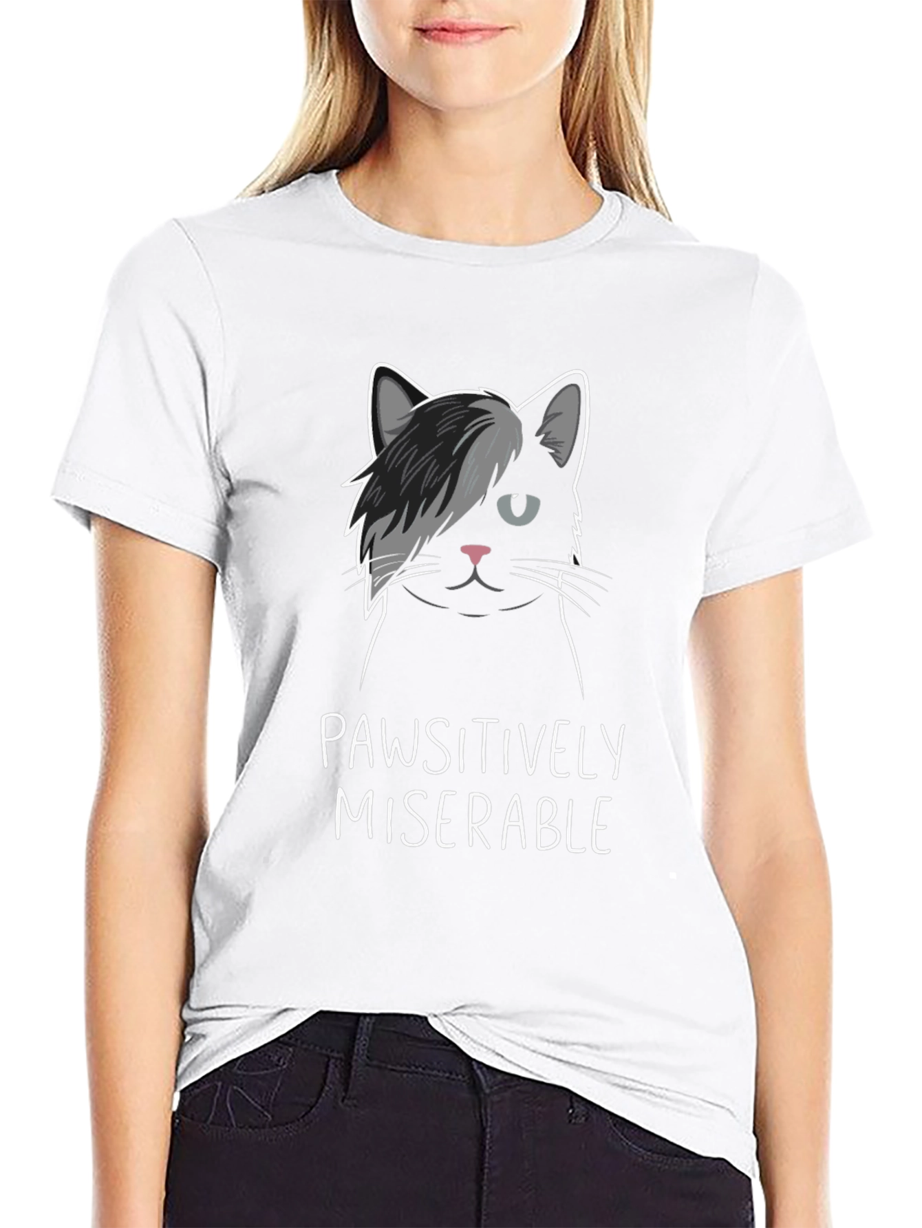 Pawsitively Miserable Cat Graphic T-Shirt