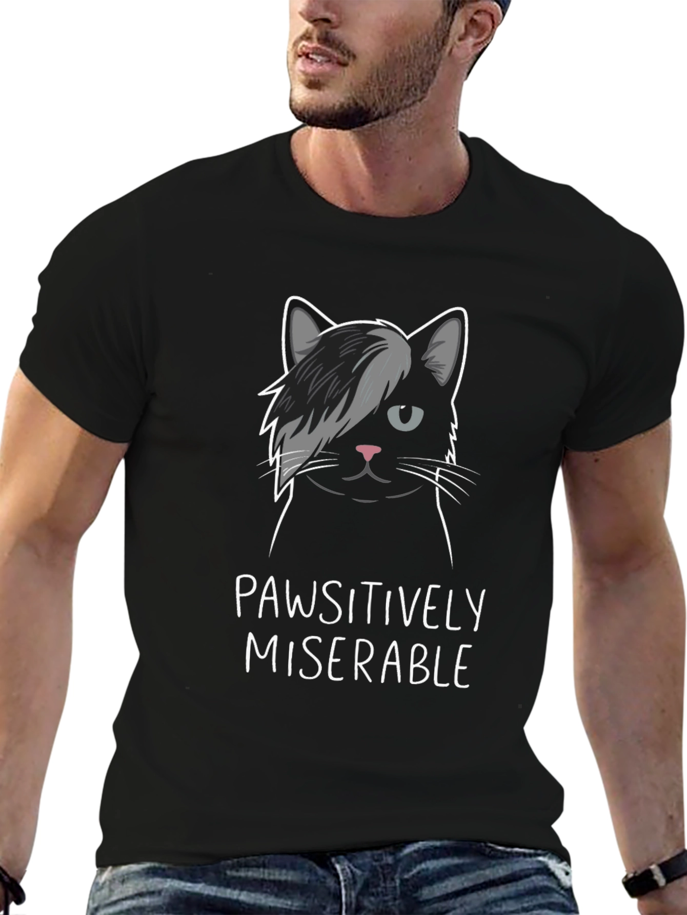 Pawsitively Miserable Cat Graphic T-Shirt