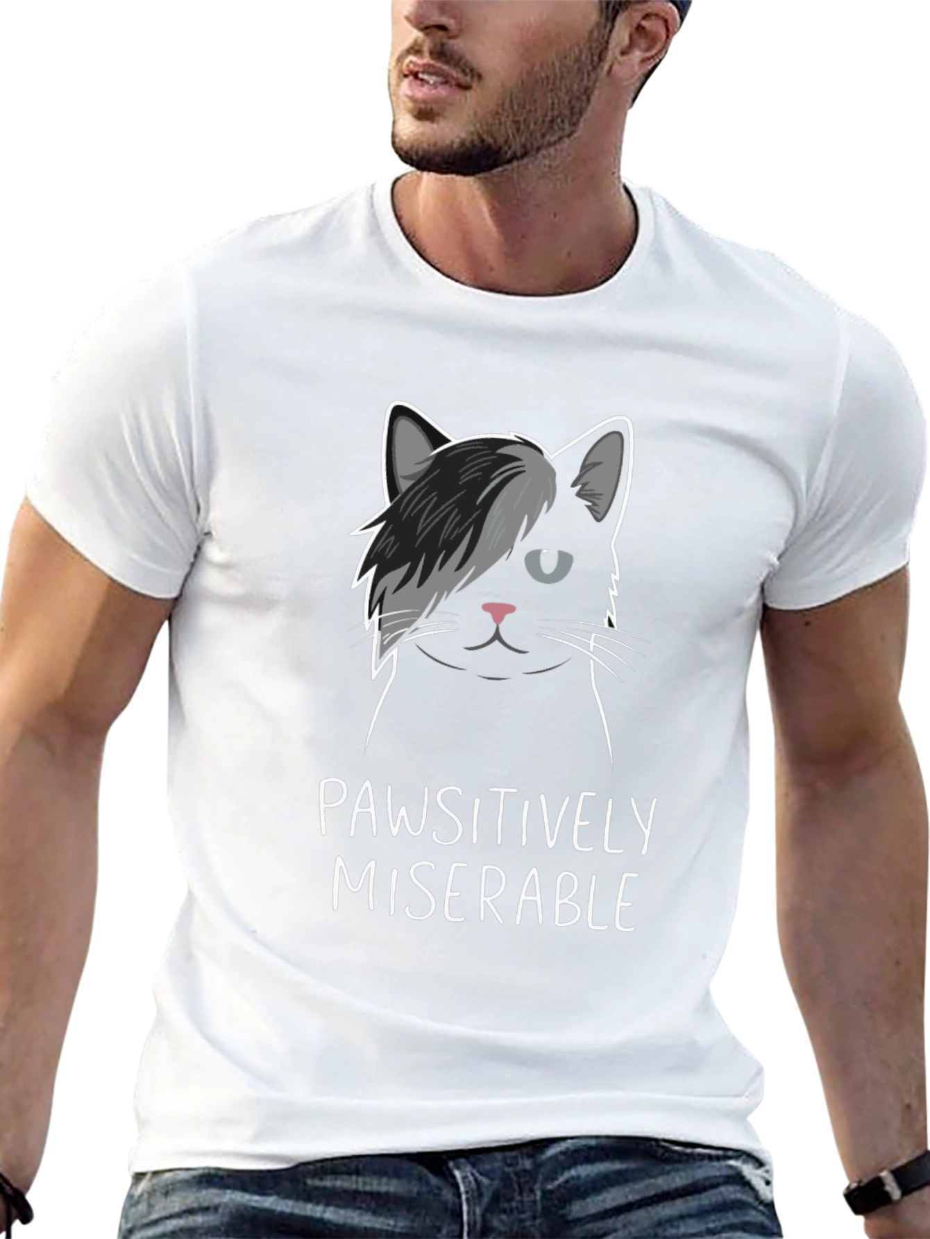 Pawsitively Miserable Cat Graphic T-Shirt