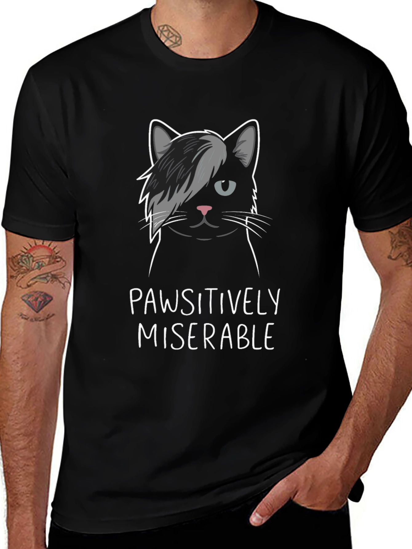 Pawsitively Miserable Cat Graphic T-Shirt
