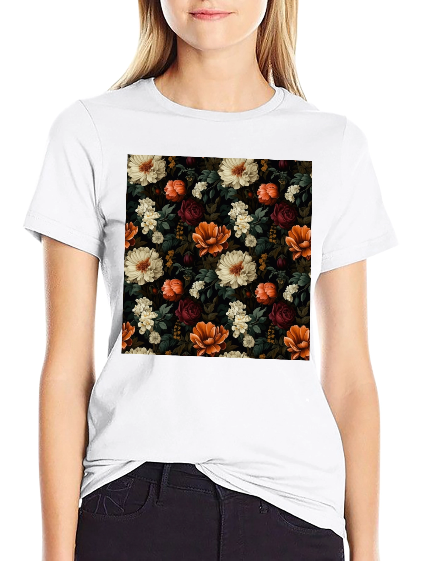 Floral Print Mens Black T-Shirt