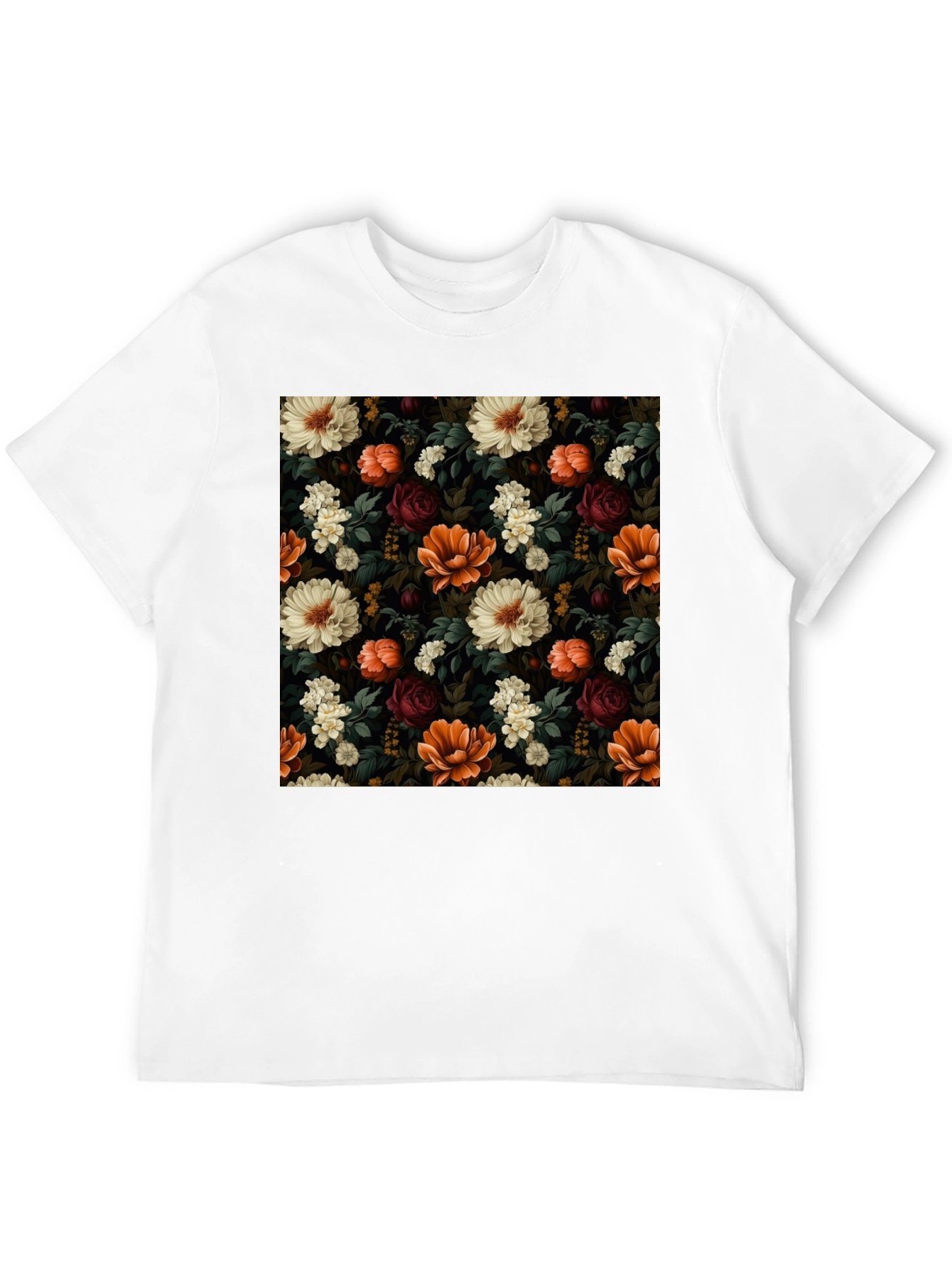 Floral Print Mens Black T-Shirt