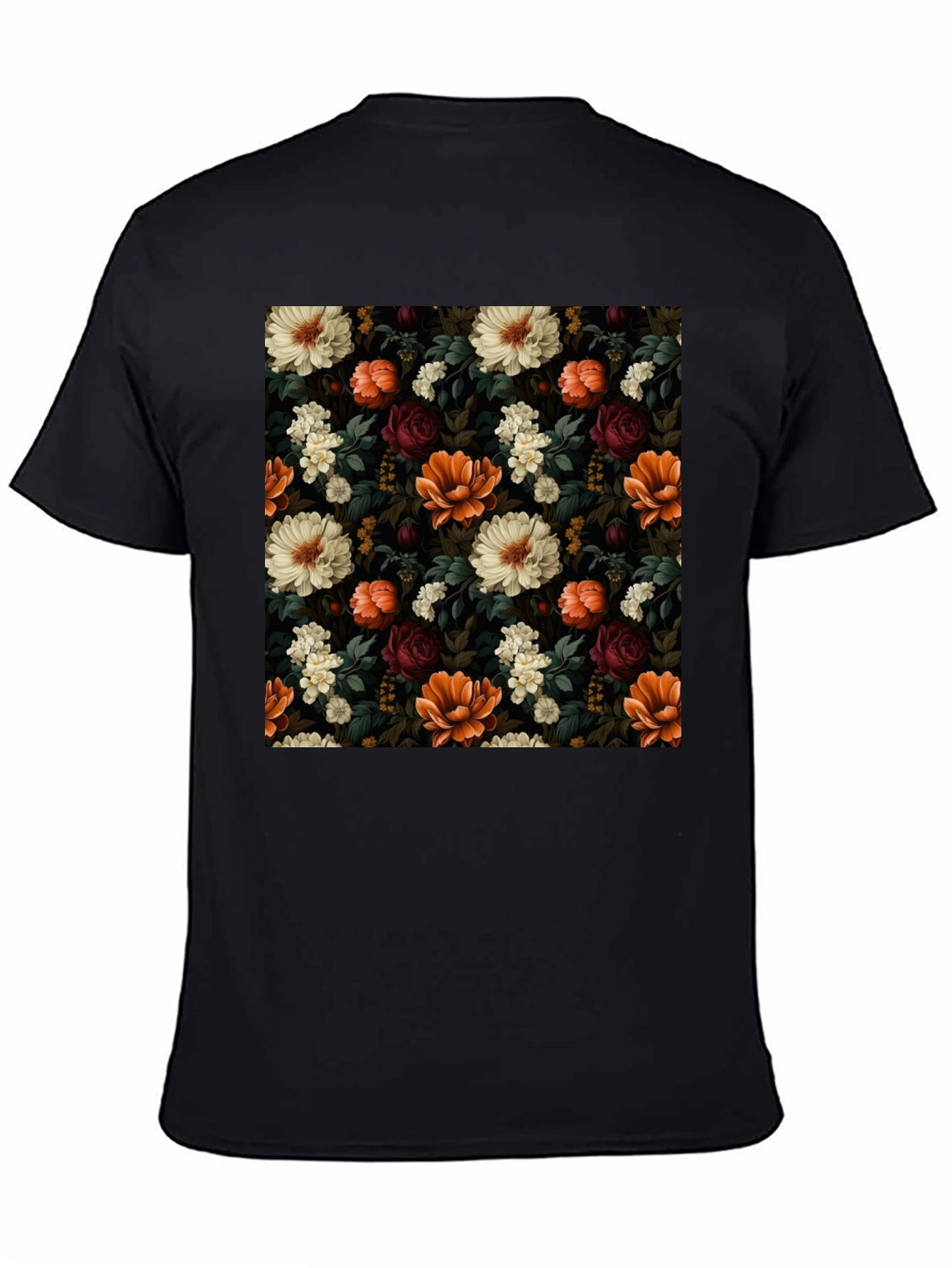 Floral Print Mens Black T-Shirt