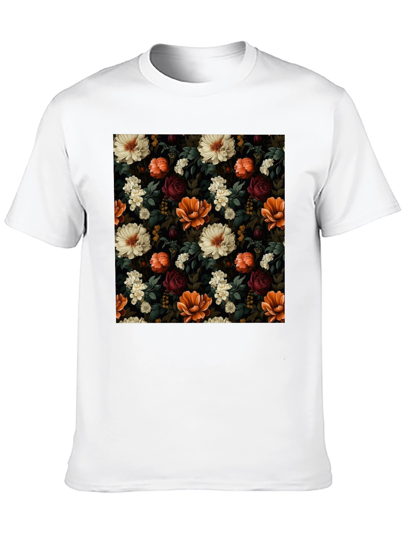 Floral Print Mens Black T-Shirt