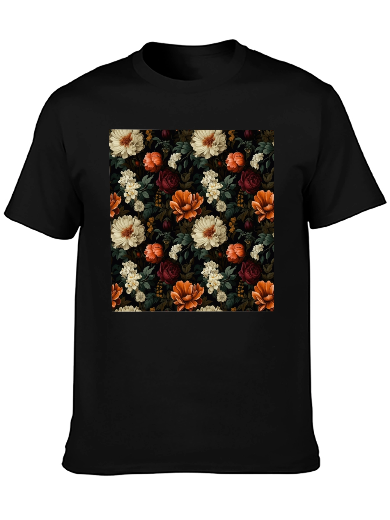 Floral Print Mens Black T-Shirt