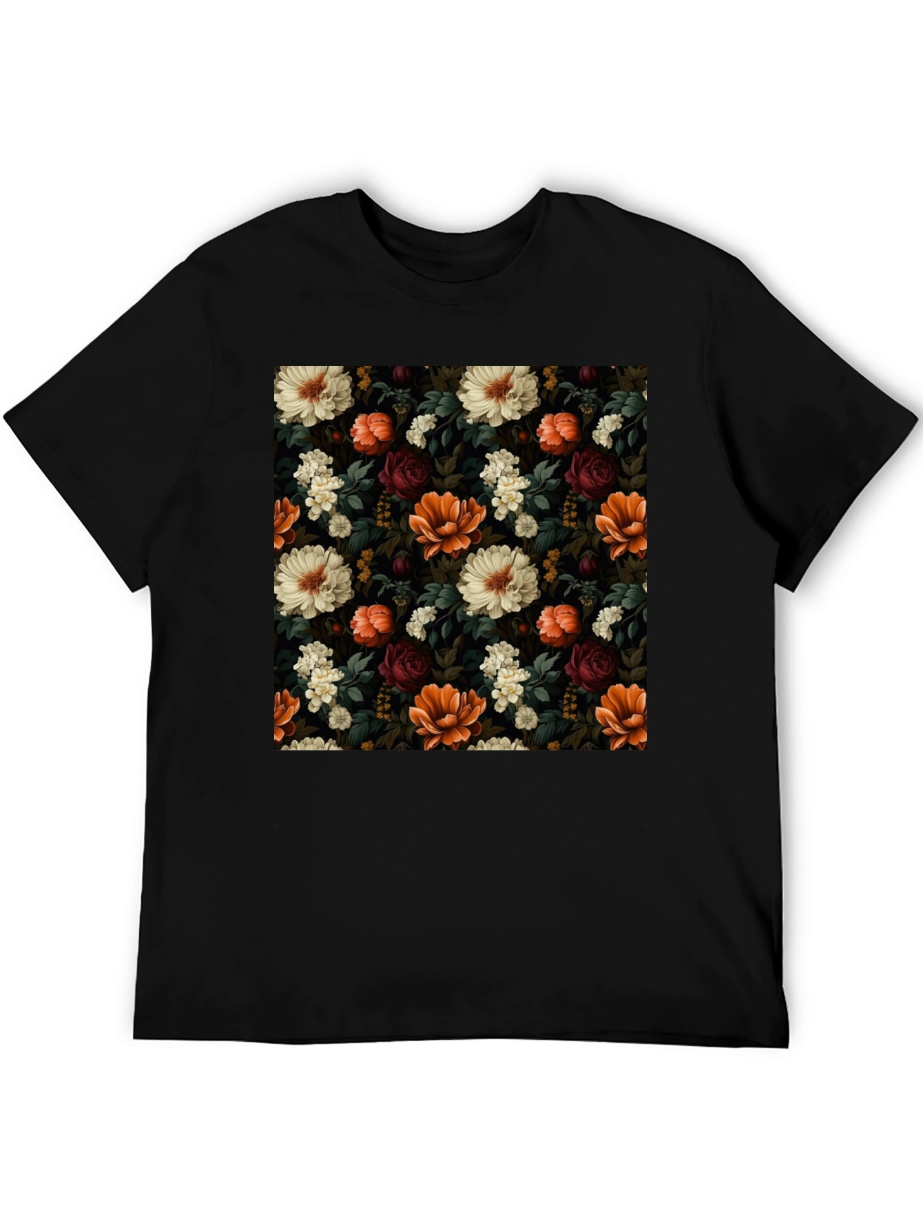 Floral Print Mens Black T-Shirt
