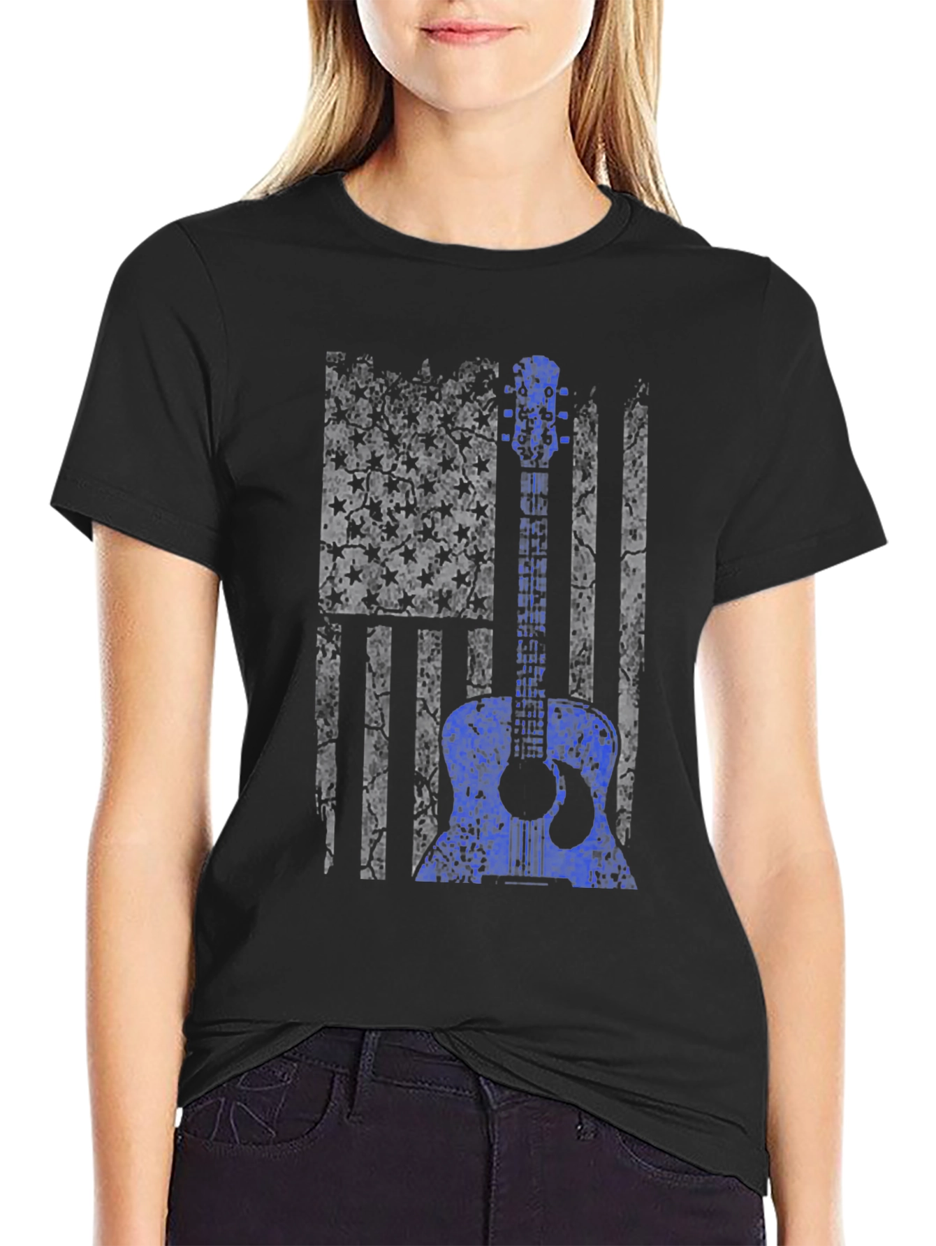 Distressed American Flag Guitar T-Shirt