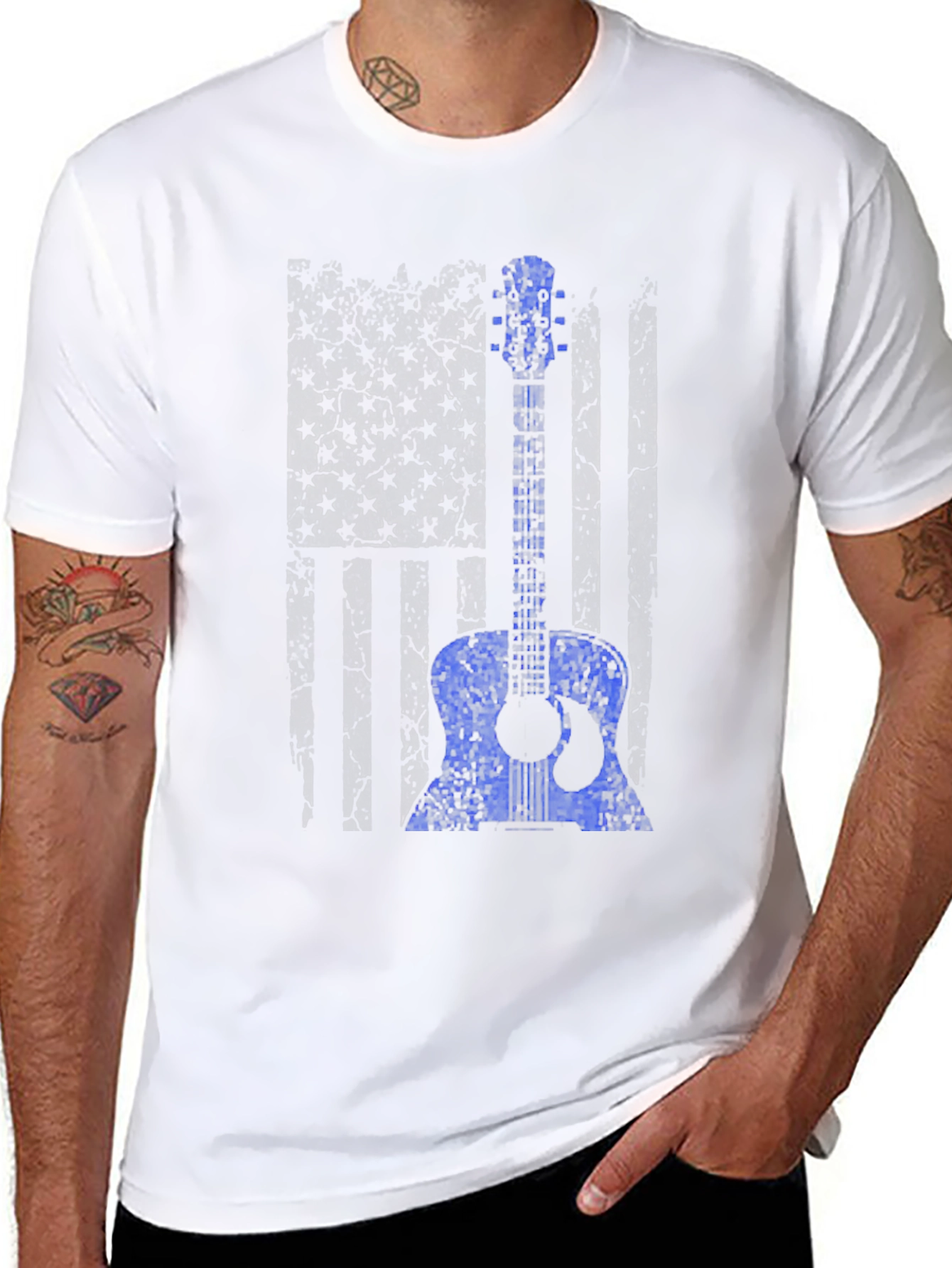 Distressed American Flag Guitar T-Shirt