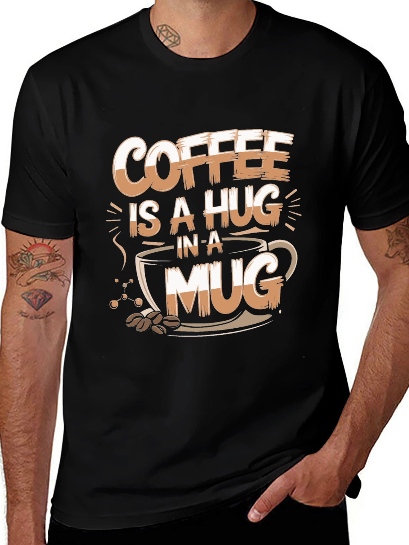 Coffee Hug T-Shirt - Black Graphic Tee
