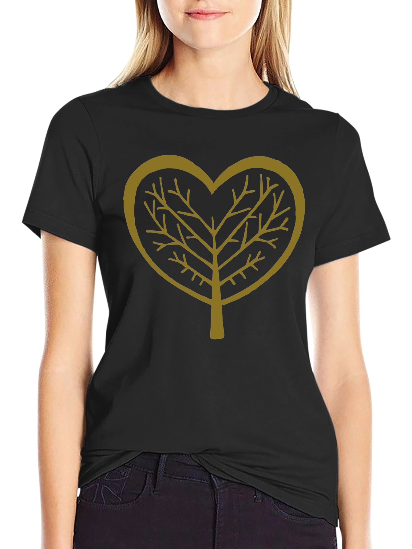 Heart Tree Graphic Tee - Stylish Black Casual T-Shirt