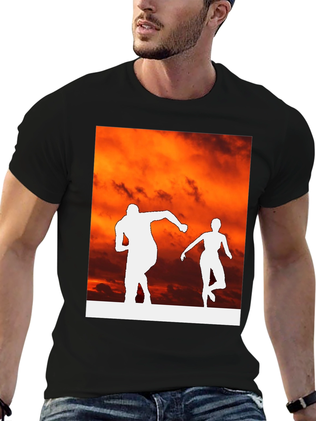 Sunset Runners Graphic Tee - Black Cotton Blend Shirt