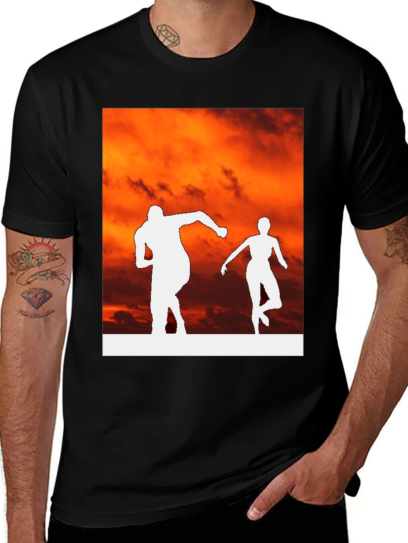 Sunset Runners Graphic Tee - Black Cotton Blend Shirt