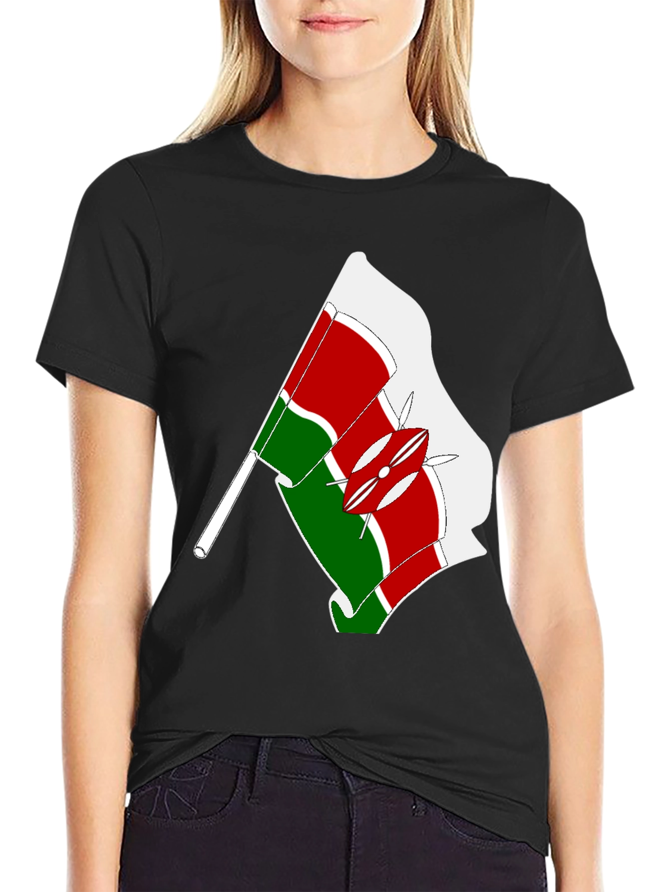 Kenya Flag Graphic Tee - Black Cotton T-Shirt