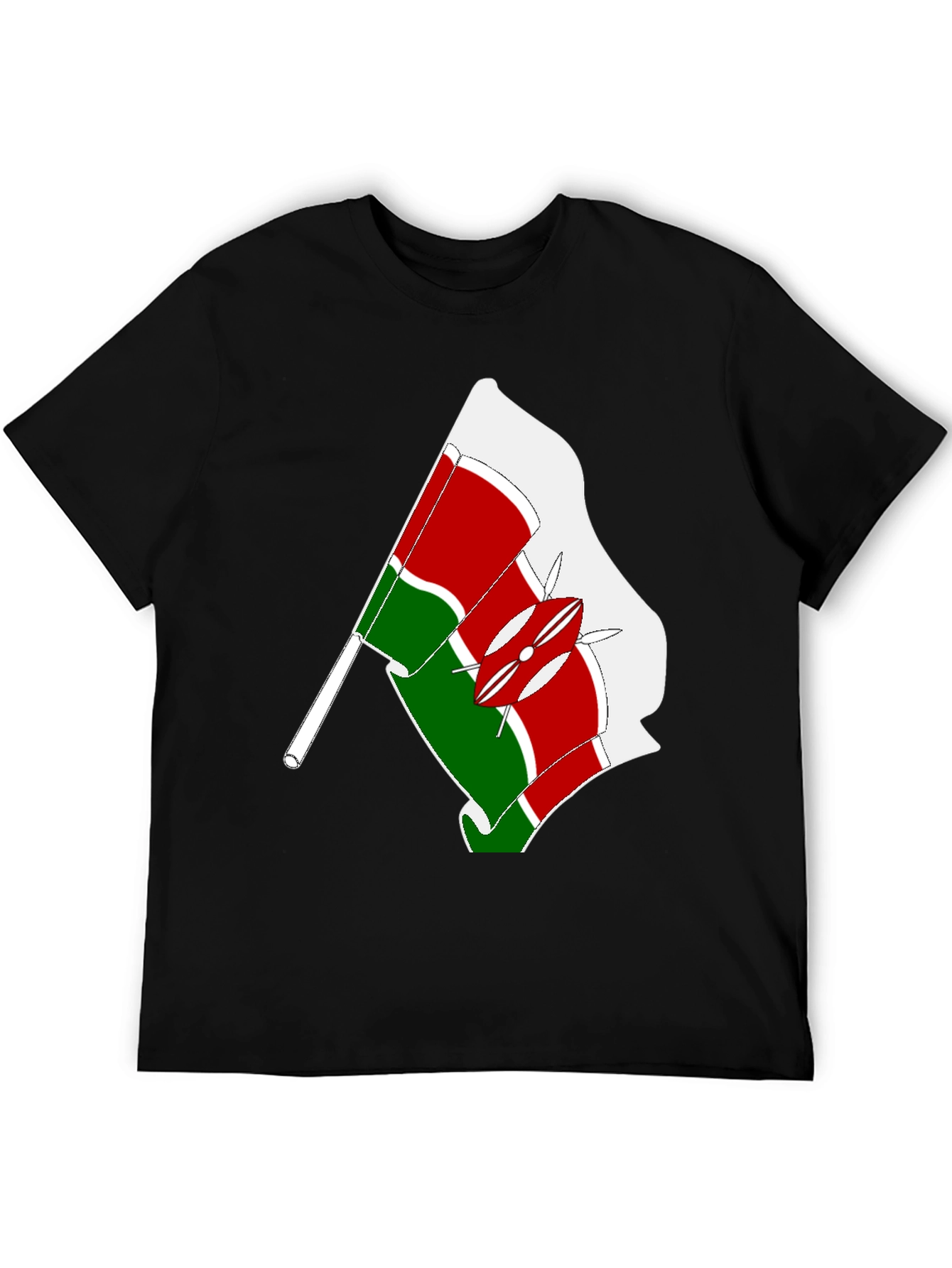 Kenya Flag Graphic Tee - Black Cotton T-Shirt