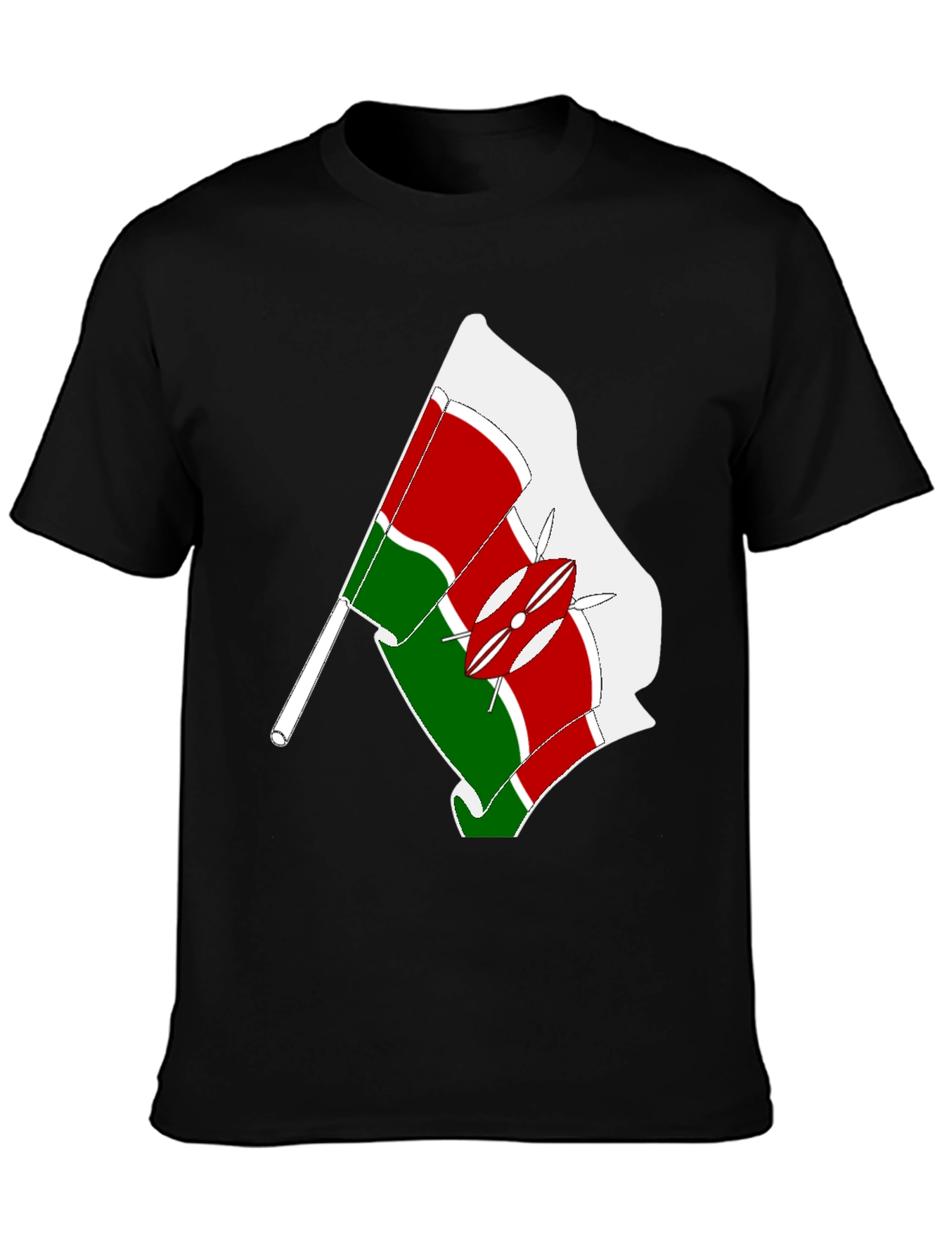 Kenya Flag Graphic Tee - Black Cotton T-Shirt