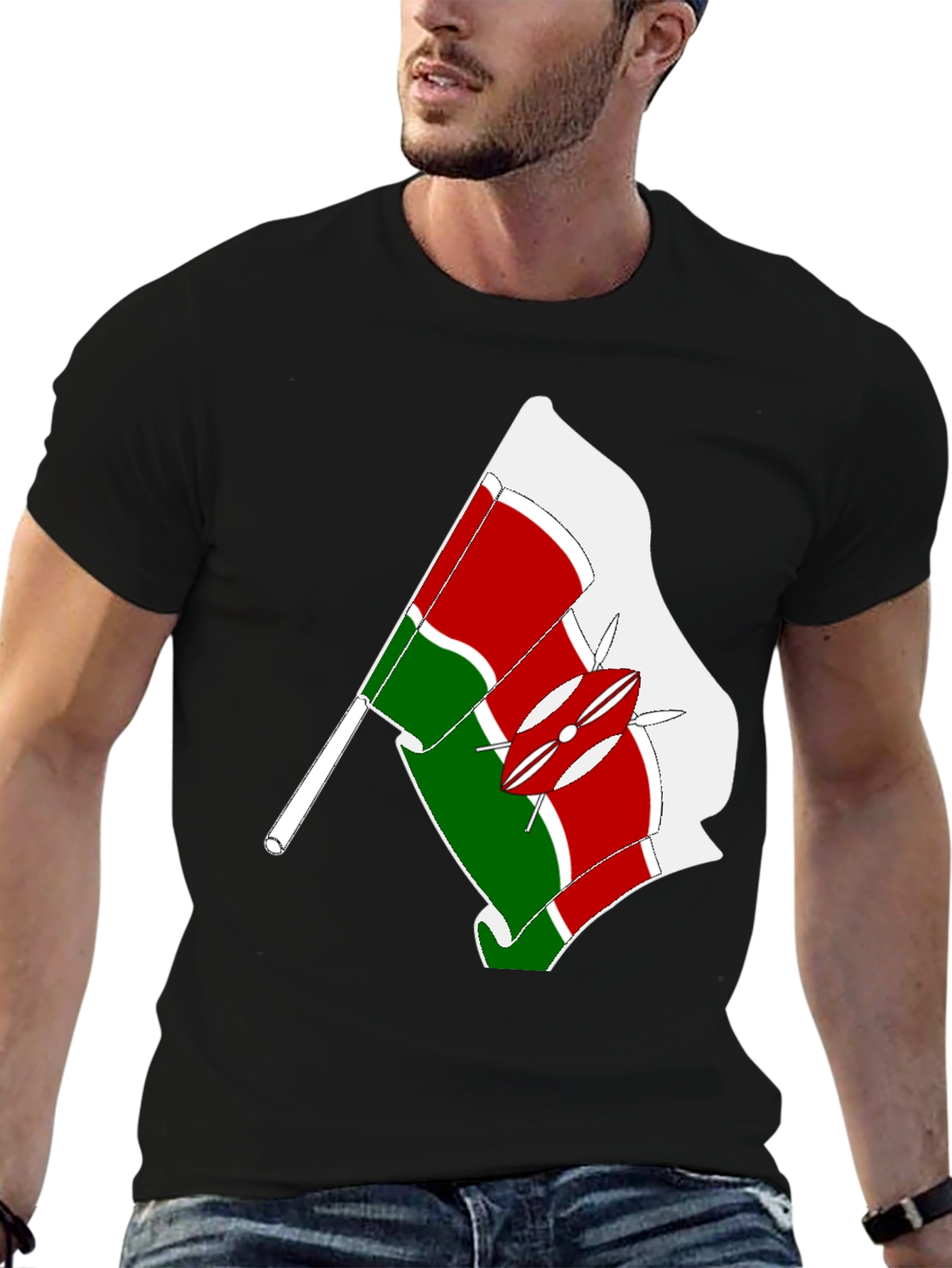 Kenya Flag Graphic Tee - Black Cotton T-Shirt