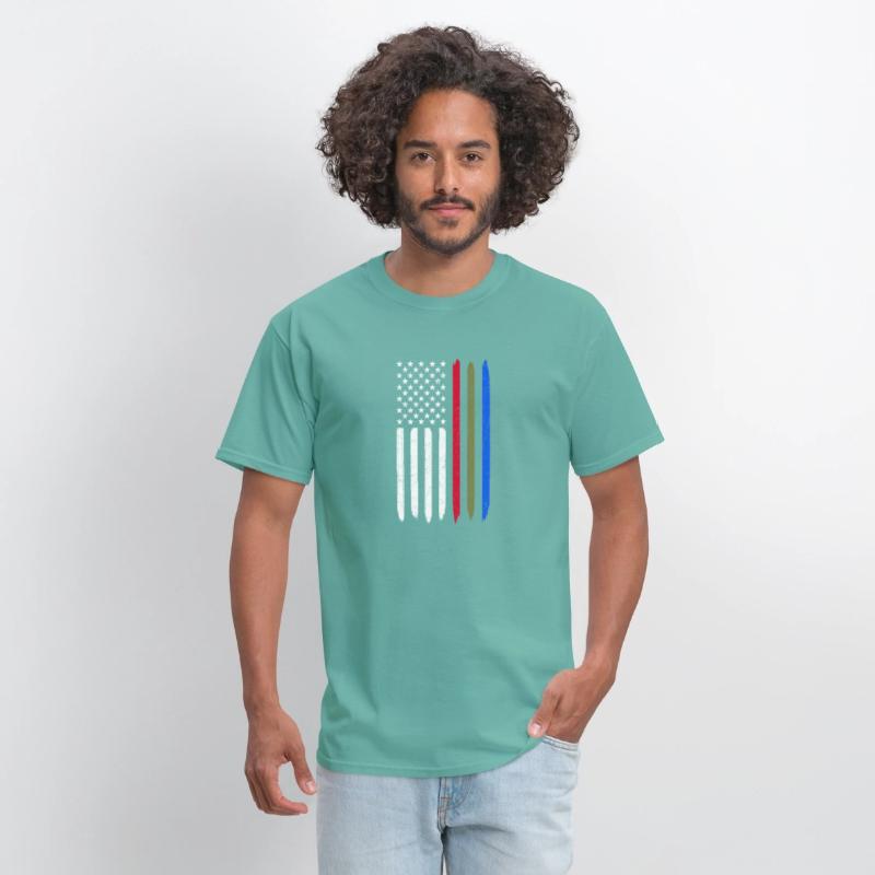 Thin Blue Red Green Line American Flag Police