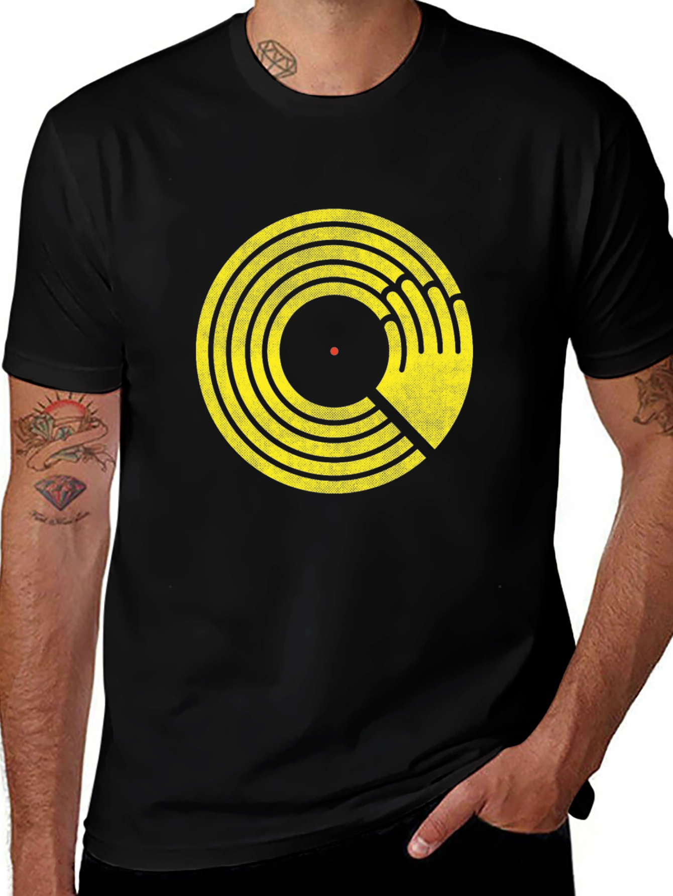Retro Vinyl Record Hand Graphic T-Shirt