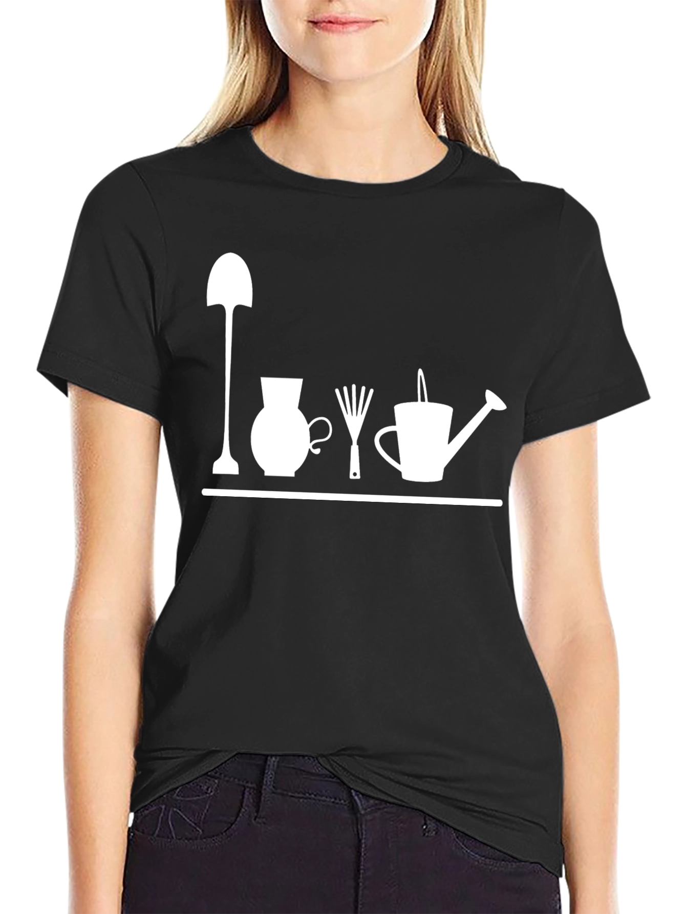 Gardening Tools Graphic Tee - Black Cotton T-Shirt