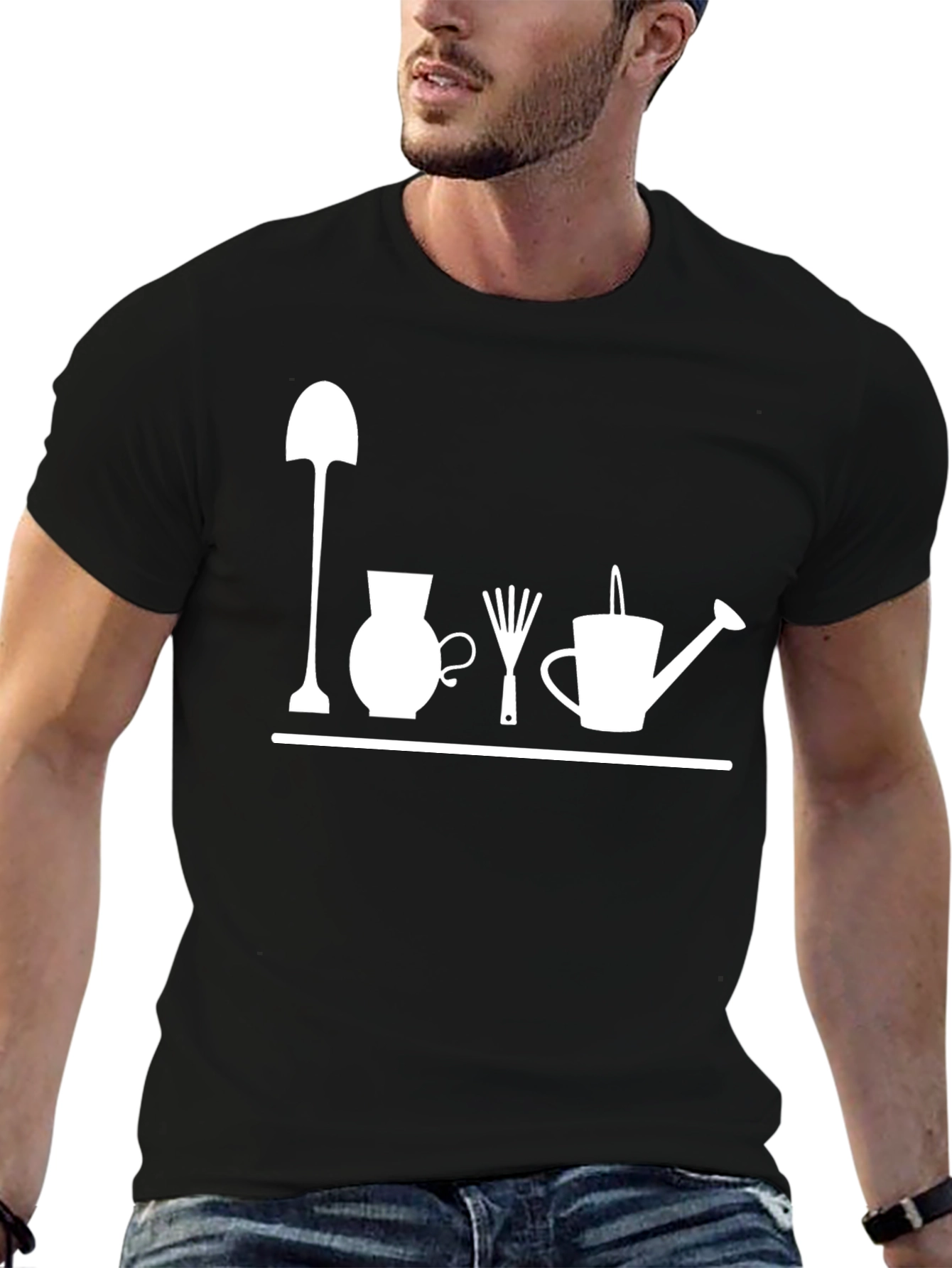 Gardening Tools Graphic Tee - Black Cotton T-Shirt