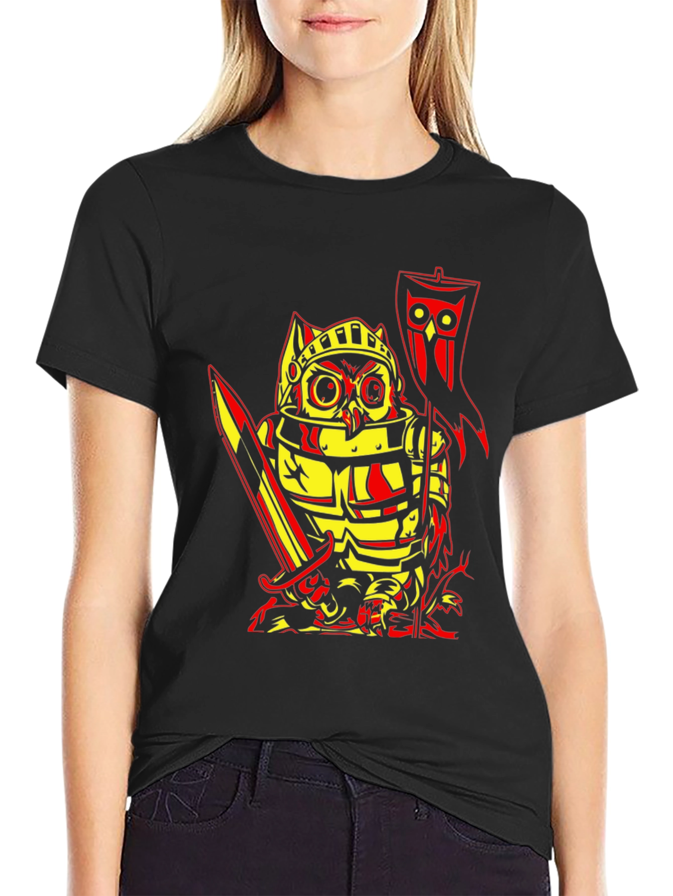 Owl Knight Graphic T-Shirt - Black
