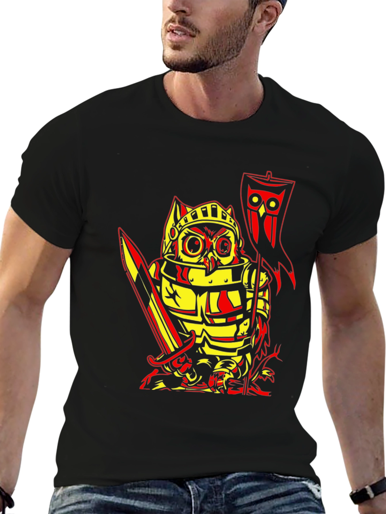 Owl Knight Graphic T-Shirt - Black