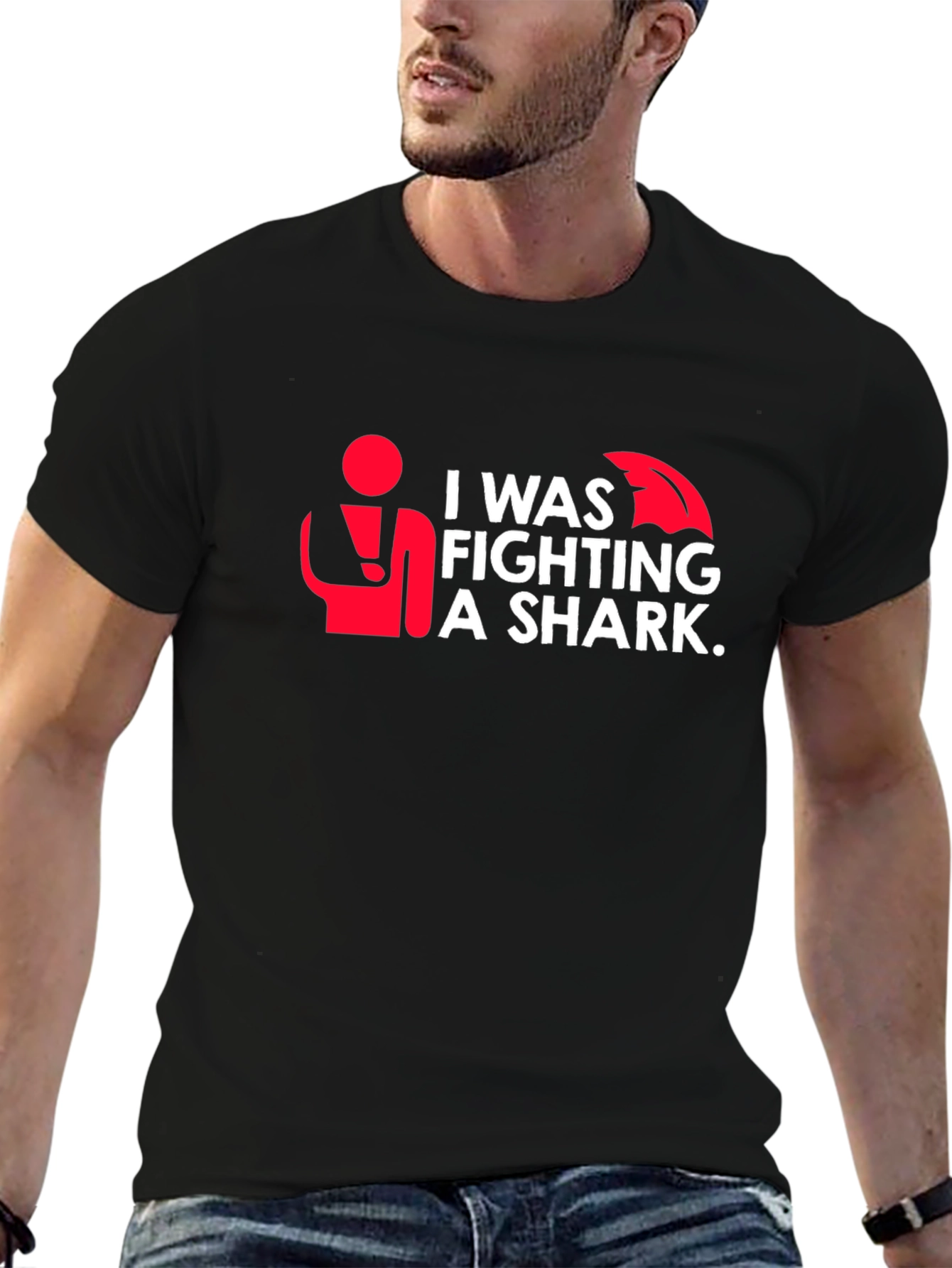 I Was Fighting a Shark T-Shirt Funny Graphic Tee