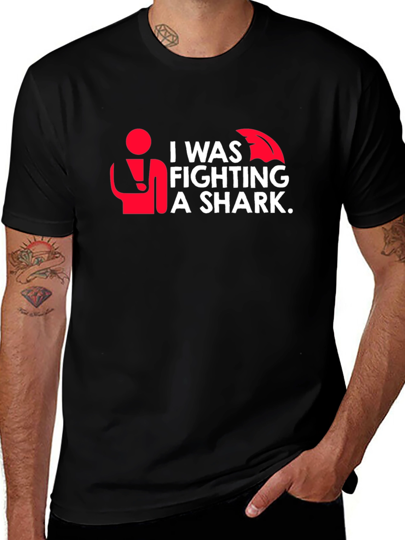 I Was Fighting a Shark T-Shirt Funny Graphic Tee