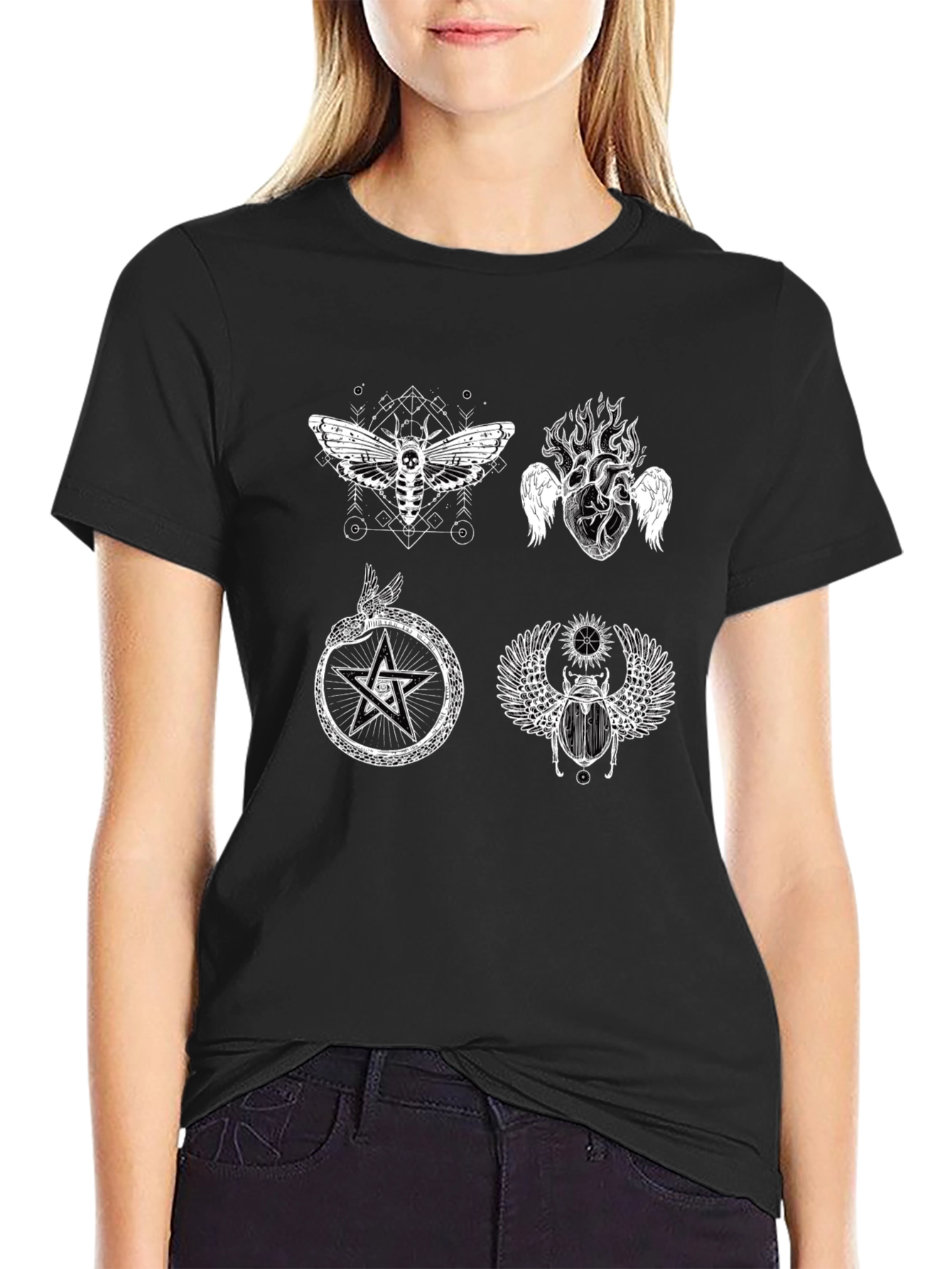 Occult Symbol Graphic Print Black T-Shirt