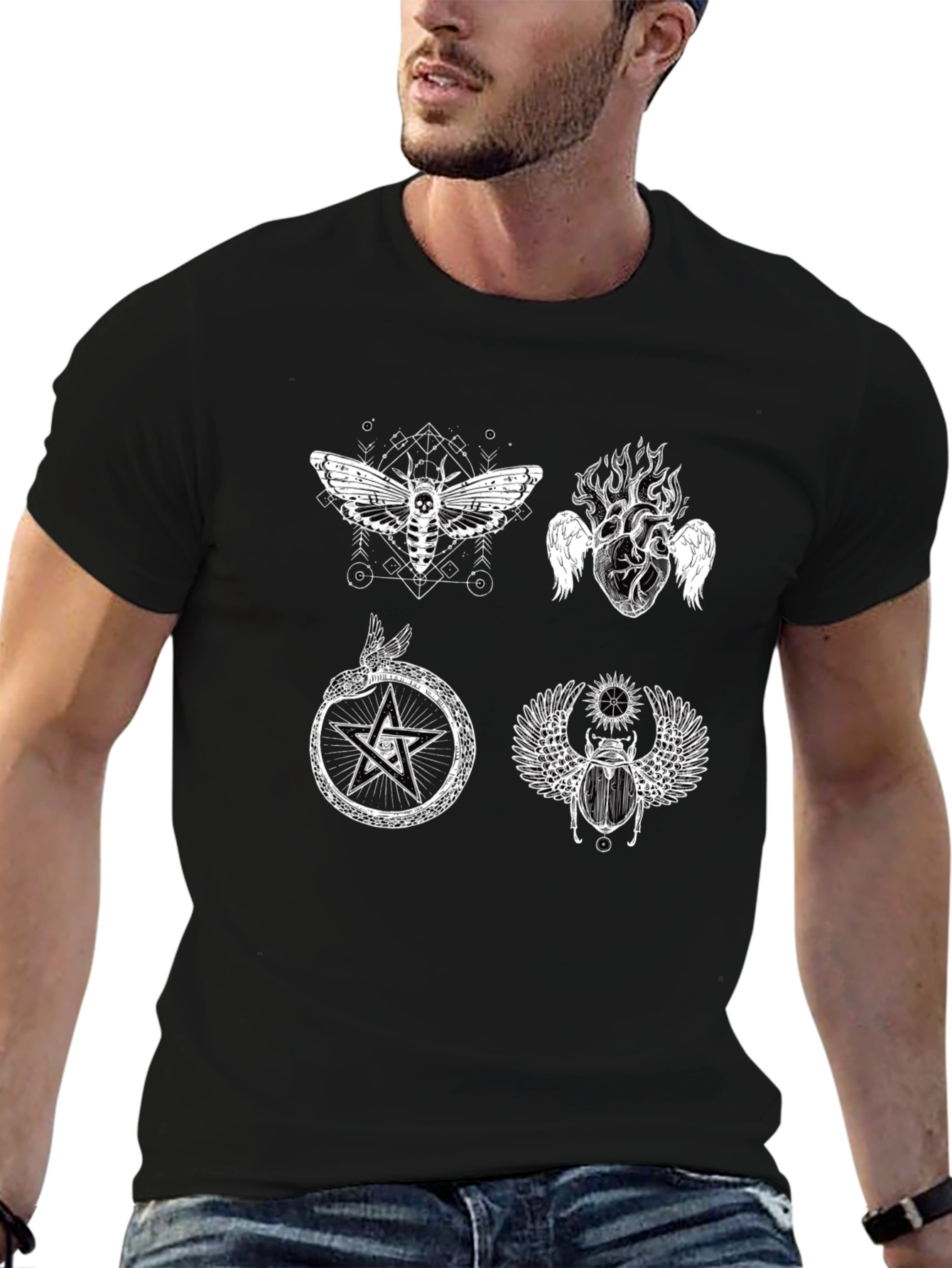 Occult Symbol Graphic Print Black T-Shirt