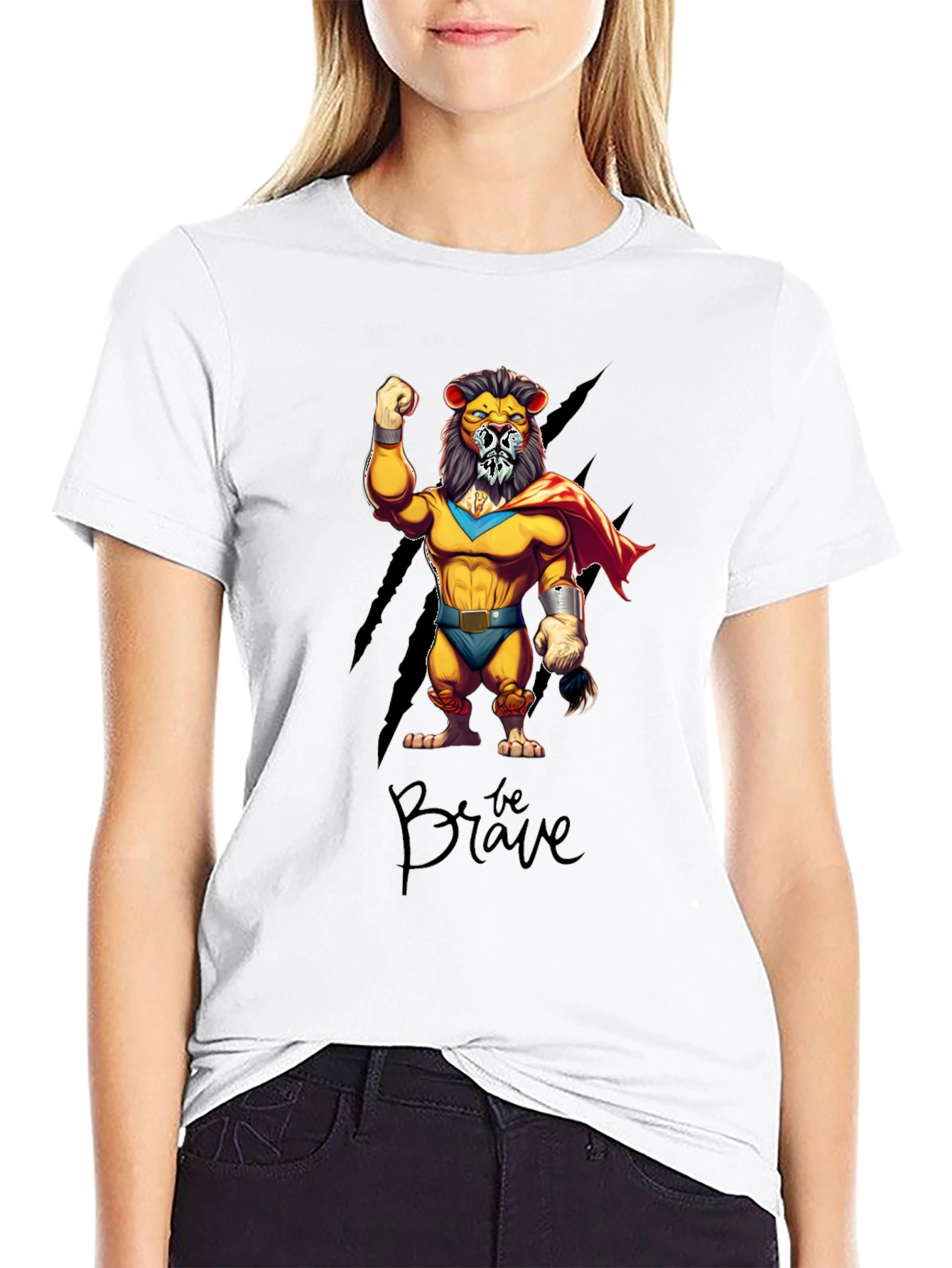 Be Brave Lion Superhero Graphic T-Shirt