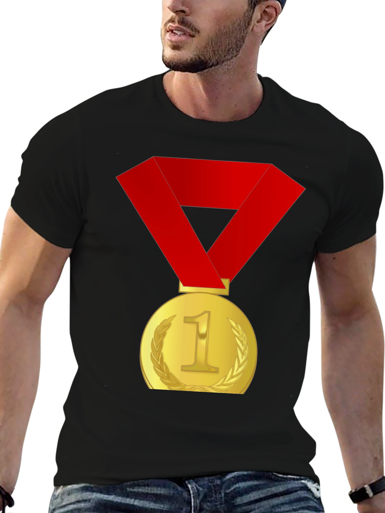 Winners Medal Graphic Tee - Black Cotton T-Shirt