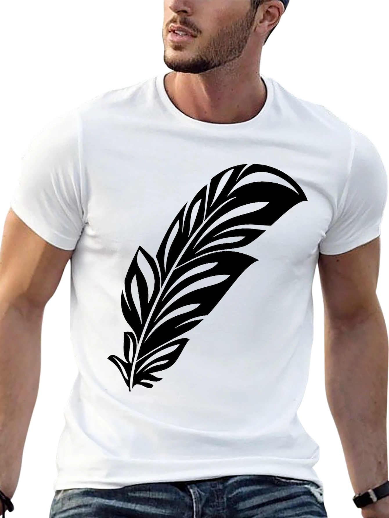 Mens Black Feather Graphic Tee - Stylish Comfort