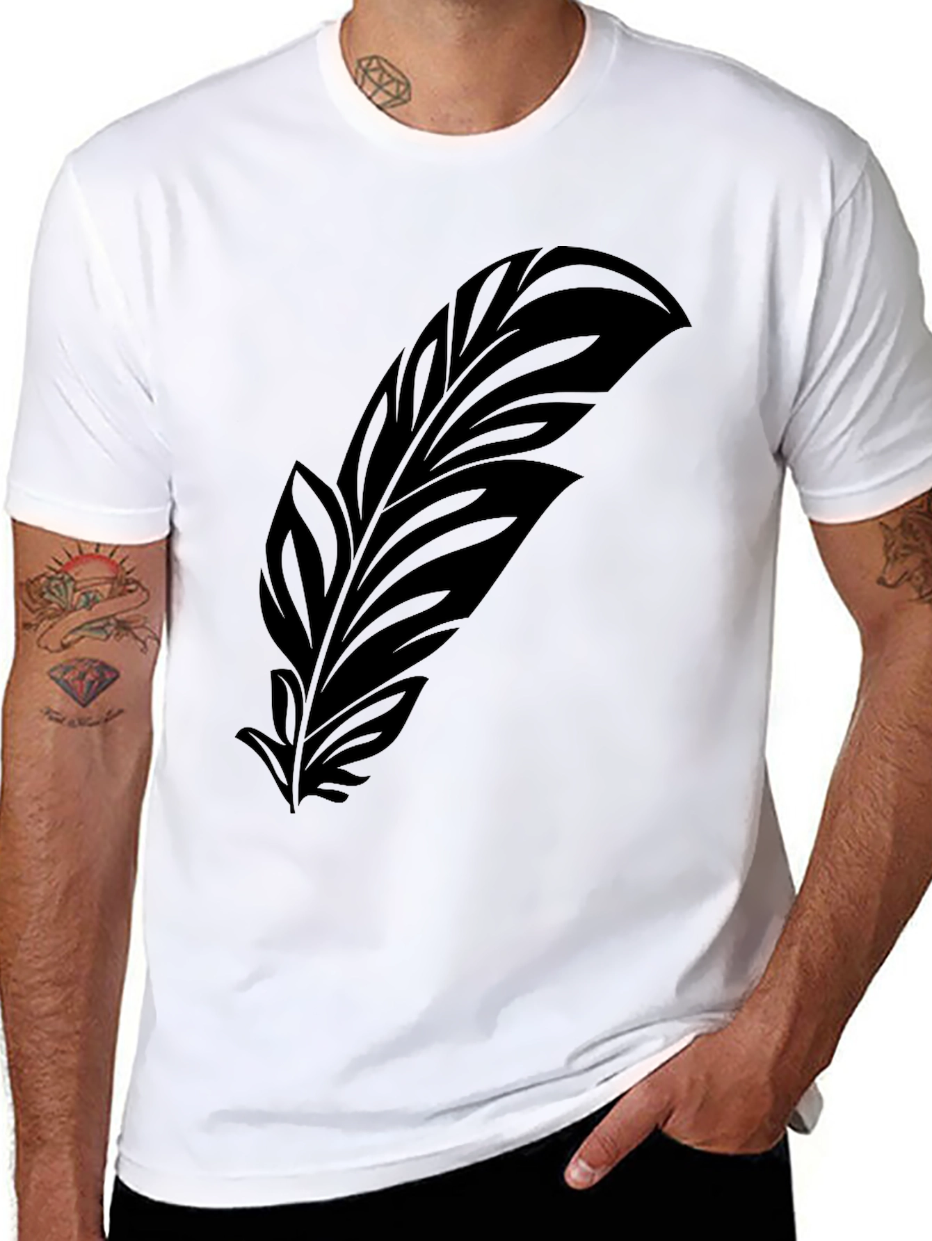 Mens Black Feather Graphic Tee - Stylish Comfort