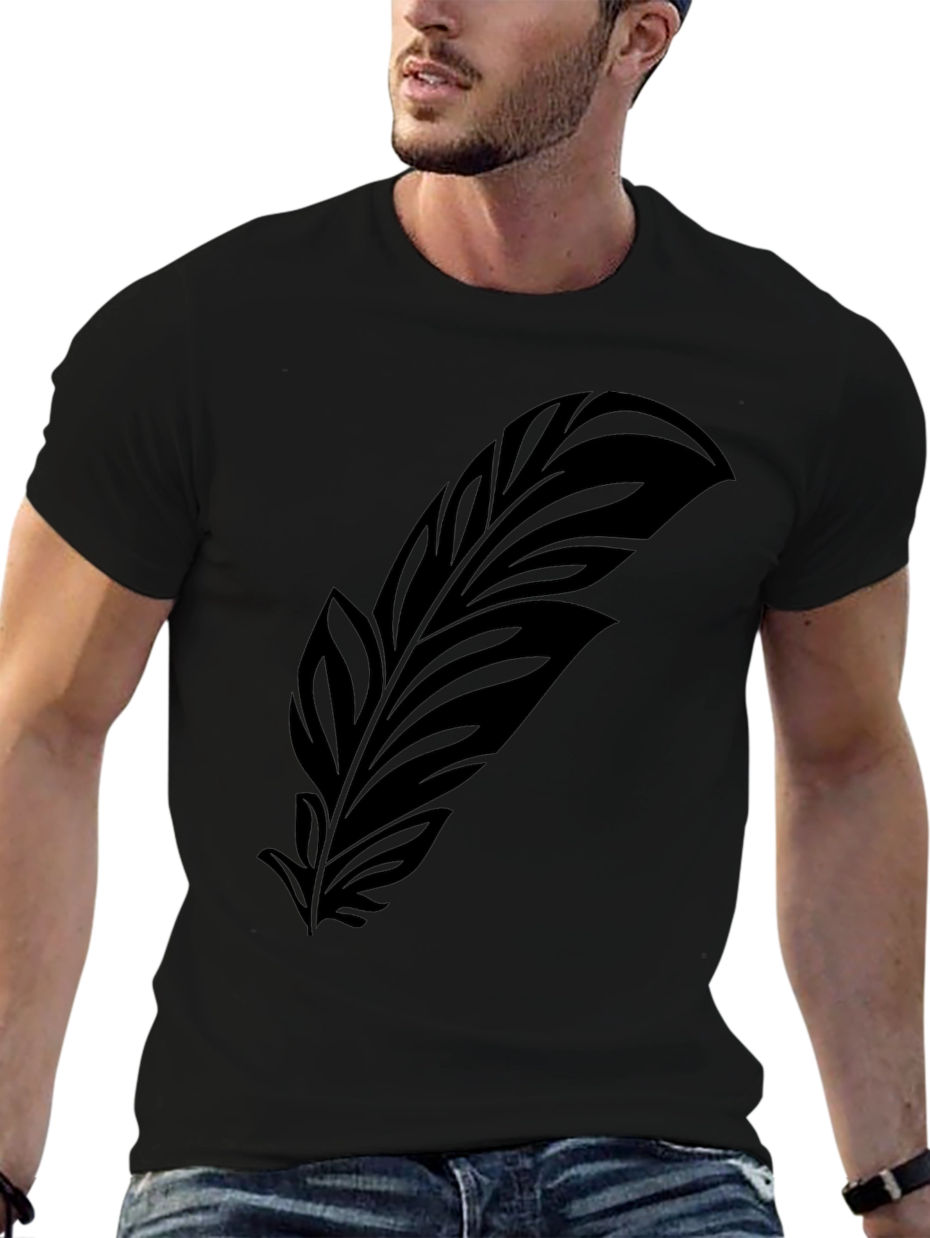 Mens Black Feather Graphic Tee - Stylish Comfort
